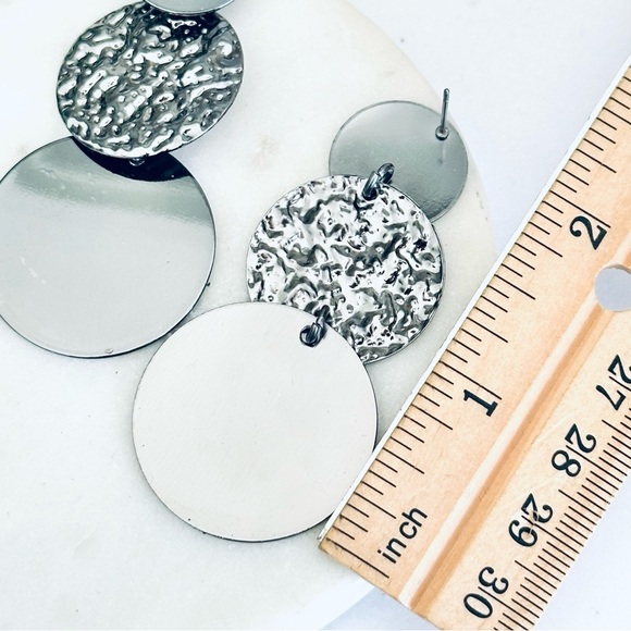 2/$30🌵 Dark Silver Gray Mirror Disc Earrings Circle Dangle Fashion Jewelry Gift - Picture 5 of 8